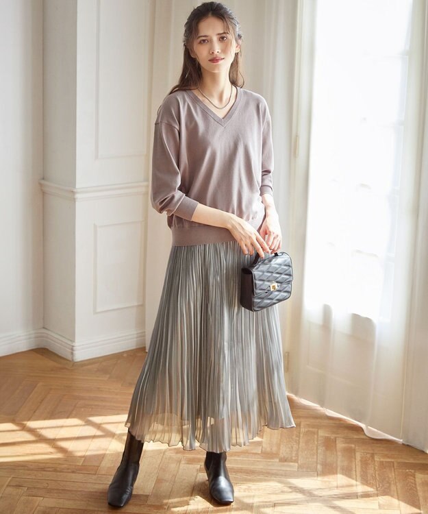 23区 【SLOW/一部店舗限定】コットンシルク Vネック ニット ライトグレー系