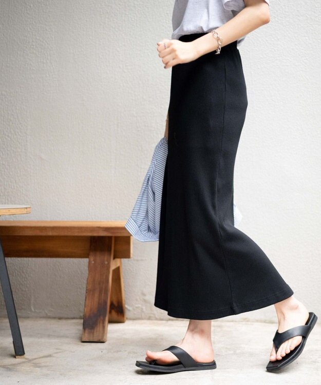 WEGO カラーリブイージーロングスカート ブラック