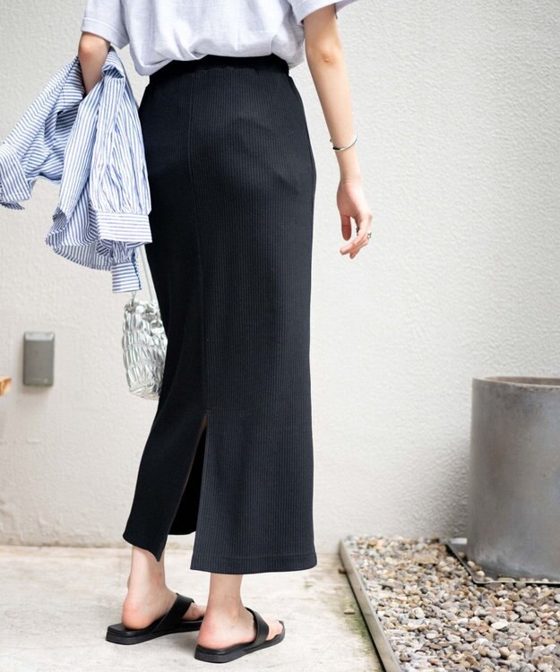 WEGO カラーリブイージーロングスカート ブラック