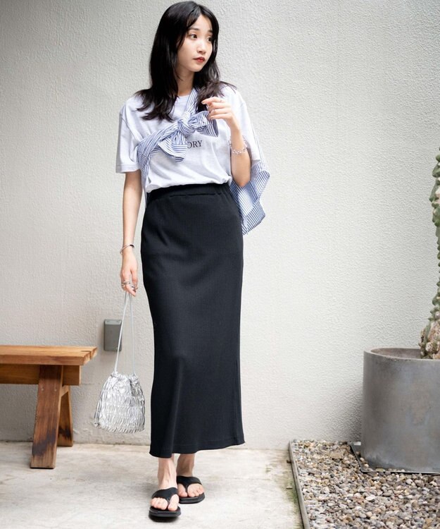 WEGO カラーリブイージーロングスカート ブラック