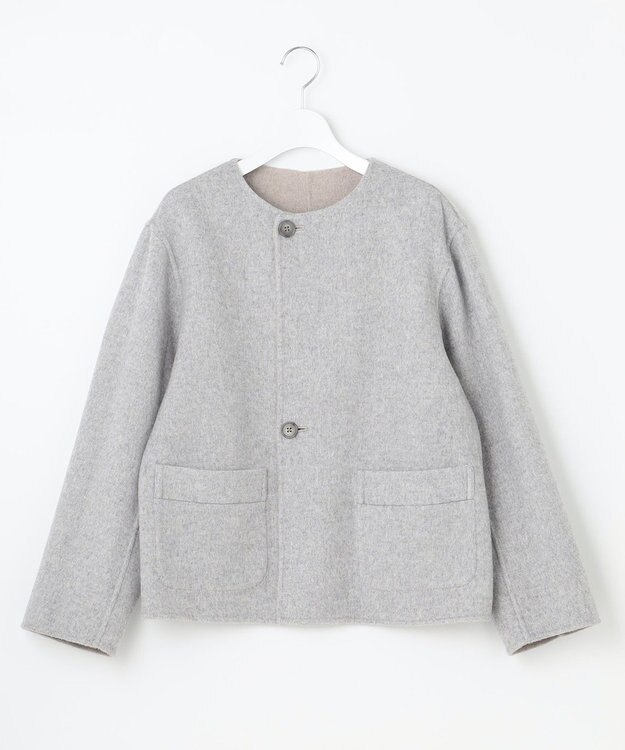 J.PRESS LADIES 【リバーシブル】ウールナイロン リバー ノーカラー ショートコート ベージュ系