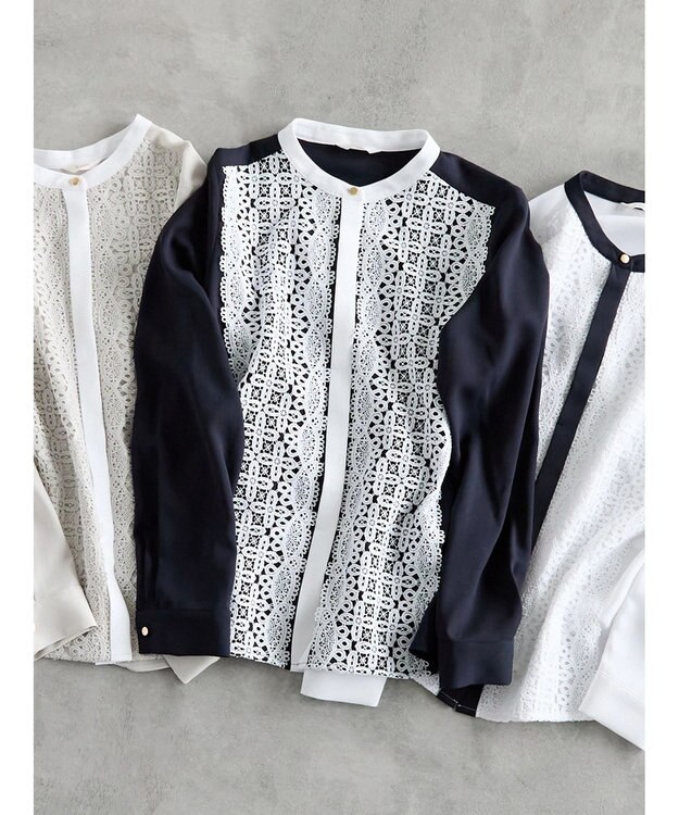 Te chichi 【WEB限定カラーあり】フロントレースブラウス ネイビー