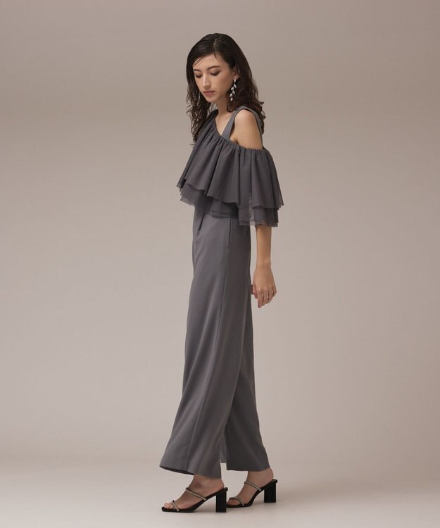 GRACE CONTINENTAL フリルケープサロペット グレー