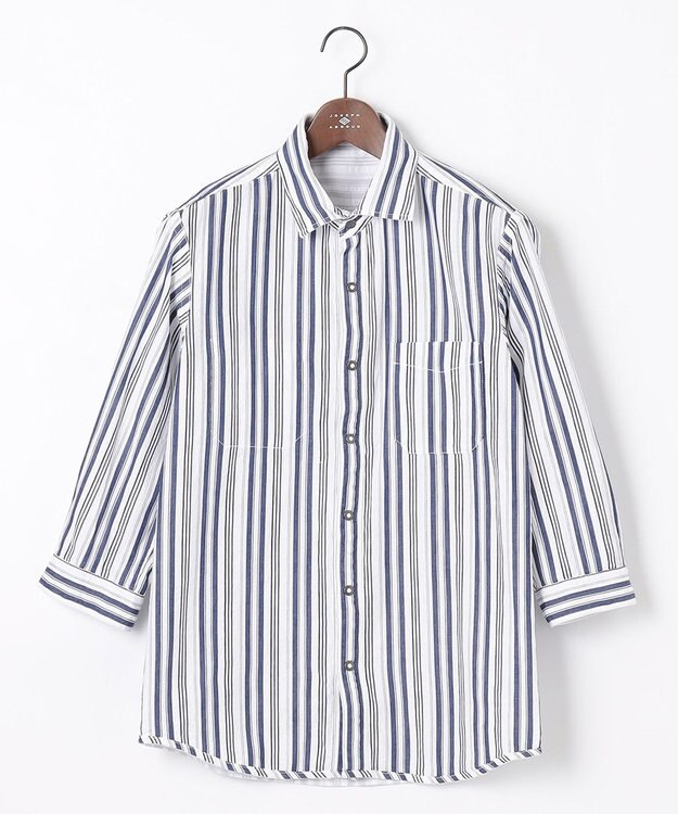 JOSEPH ABBOUD 【1枚で2通りの着こなし】オーガニックコットンリバーシブル 七分袖シャツ ホワイト系1