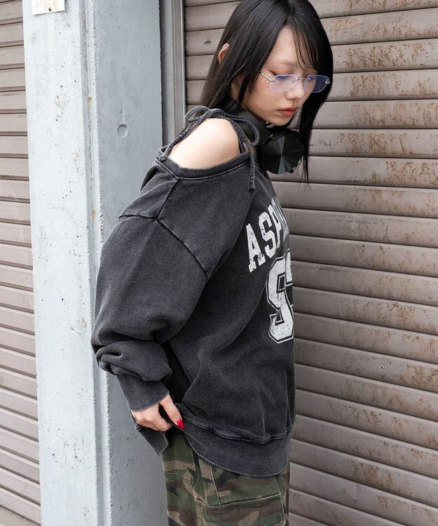 WEGO 【25年秋冬新作】2WAYグラフィックワンショルBIGスウェット 柄1