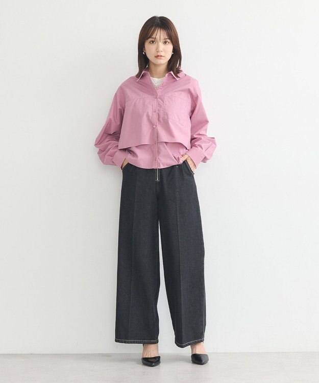 earth music&ecology ロールアップスリーブボクシーシャツ Purple