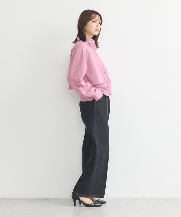 earth music&ecology ロールアップスリーブボクシーシャツ Purple