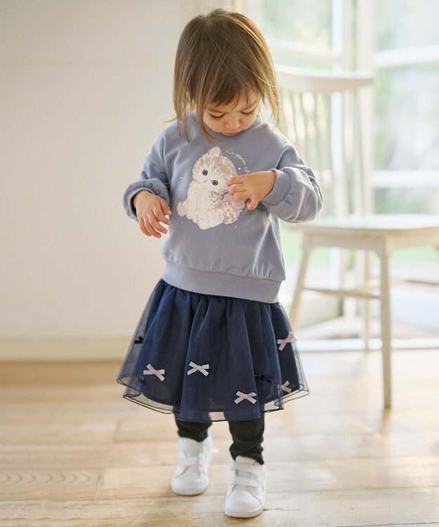 ANY KIDS アニマルプリントトレーナー サックスブルー×ネコ