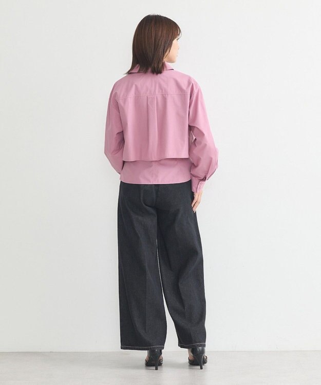 earth music&ecology ロールアップスリーブボクシーシャツ Purple