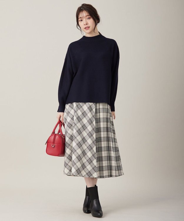 ANY SIS 【洗える】サイドプリーツチェックフレア スカート アイボリーチェック