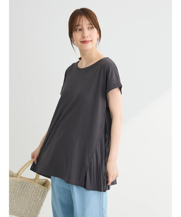 Green Parks 脇プリーツドッキングチュニック Charcoal Gray