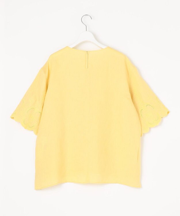 自由区 【XSサイズ～/洗える/セット可】エンブロイダリーリネンフレア袖 ブラウス ライトイエロー系