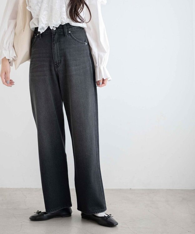 WEGO ルーズストレートデニムパンツ ブラック