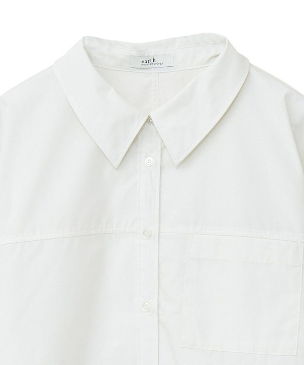 earth music&ecology ロールアップスリーブボクシーシャツ Off White