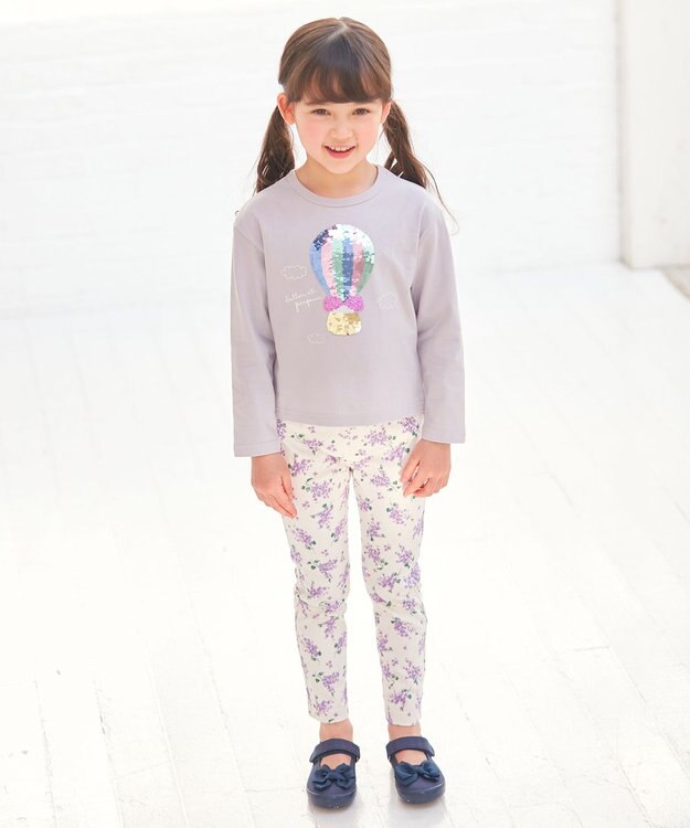 ANY KIDS ミラクルスパンコール 長袖 Ｔシャツ ブルーグレー×気球