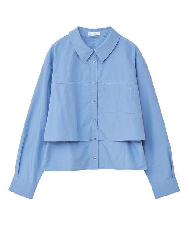 earth music&ecology ロールアップスリーブボクシーシャツ Blue