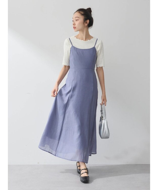 earth music&ecology バックレースアップワンピース Grayish Blue