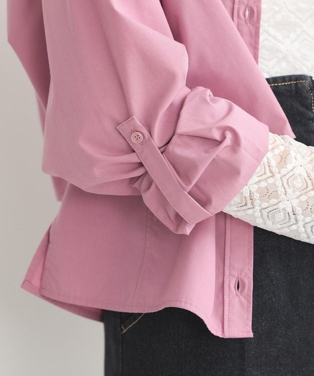 earth music&ecology ロールアップスリーブボクシーシャツ Purple