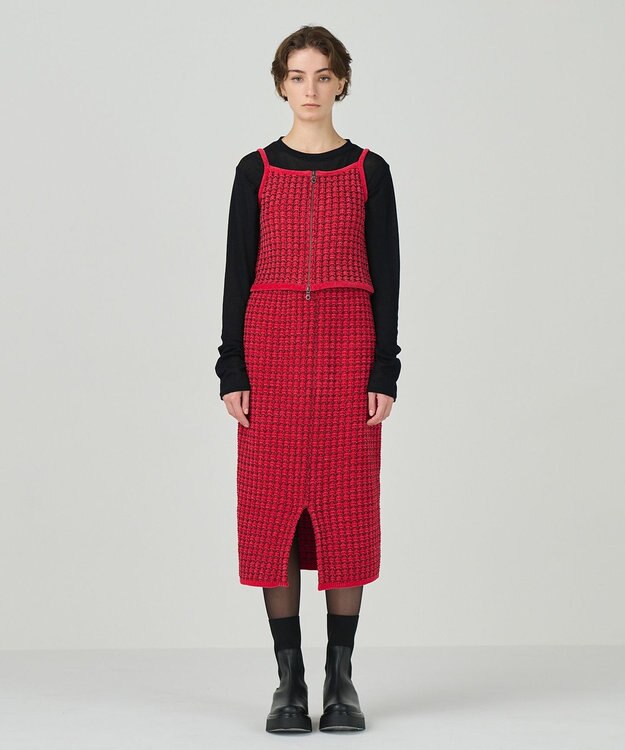 GRACE CONTINENTAL ツイードニットスカート レッド