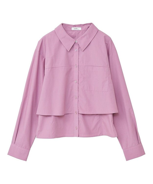 earth music&ecology ロールアップスリーブボクシーシャツ Purple