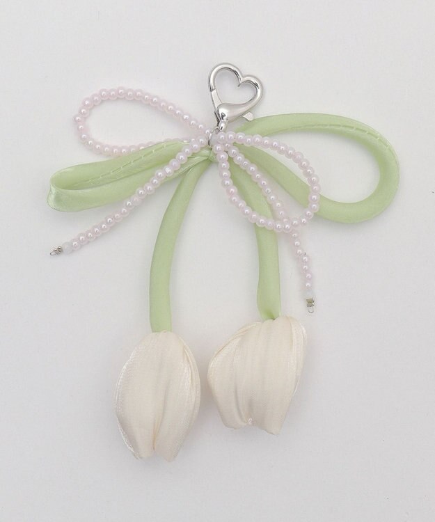 WEGO チューリップリボンビーズキーホルダー ホワイト