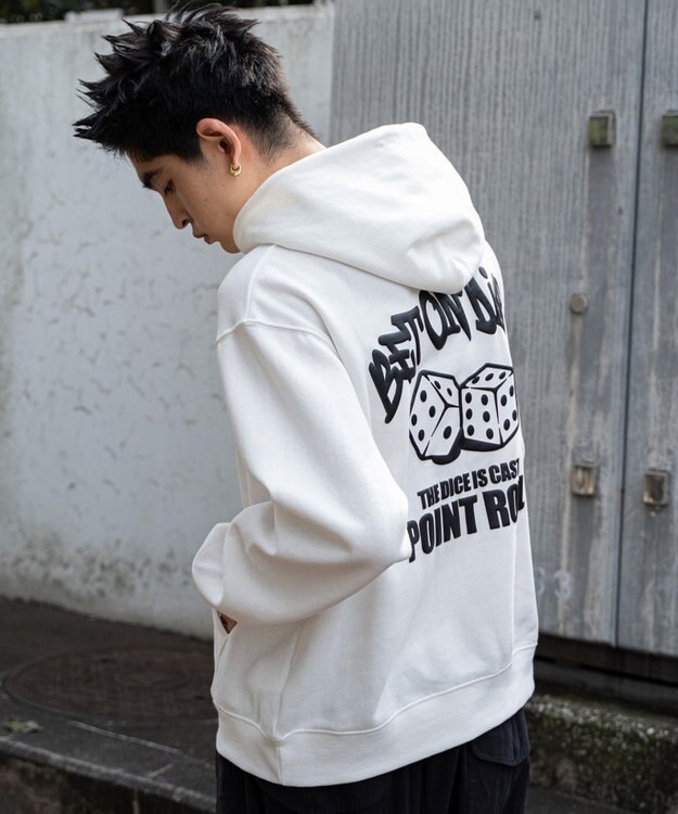 WEGO 【裏起毛/ユニセックス着用ITEM】リラックスフィットグラフィックパーカー ホワイト