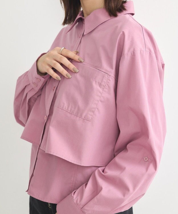 earth music&ecology ロールアップスリーブボクシーシャツ Purple