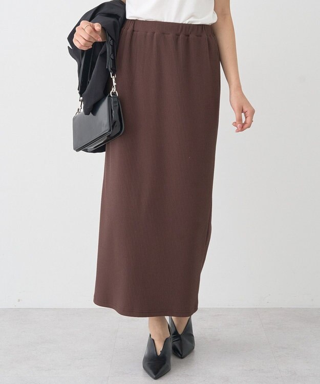 earth music&ecology 【コットン混】カットリブナロースカート Brown