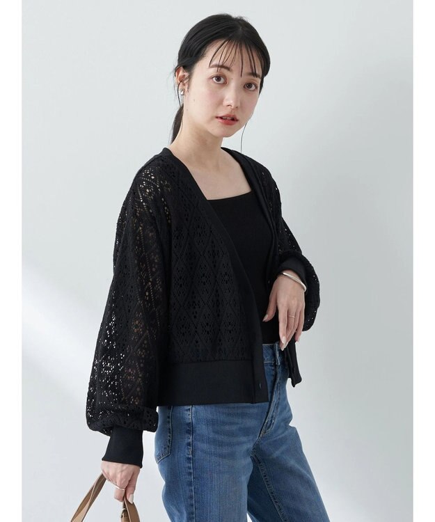 earth music&ecology ラッセルレースカーディガン Black