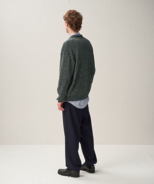 ATON BABY ALPACA LINEN | ジップアップポロセーター - UNISEX GREEN