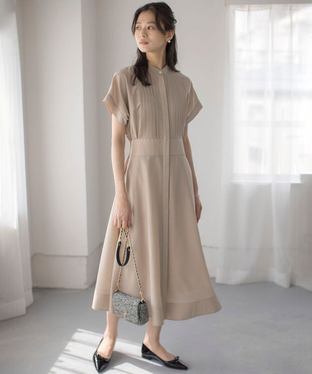 組曲 S 【洗える・ドライタッチ】シアーボイルフロントタック ワンピース ベージュ系