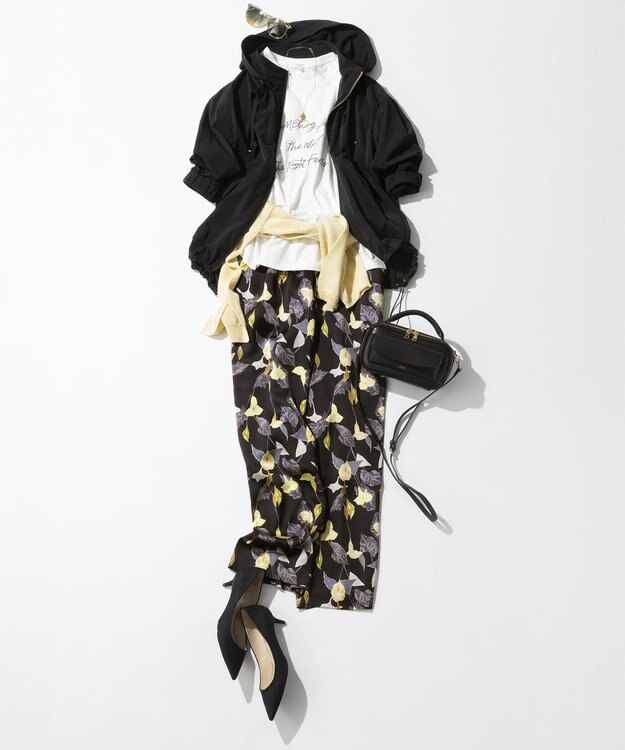 23区 カラーリリープリント ワイド パンツ ブラック系