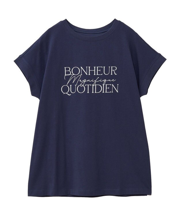 Green Parks フレンチスリーブ筆記体ロゴチュニック Navy