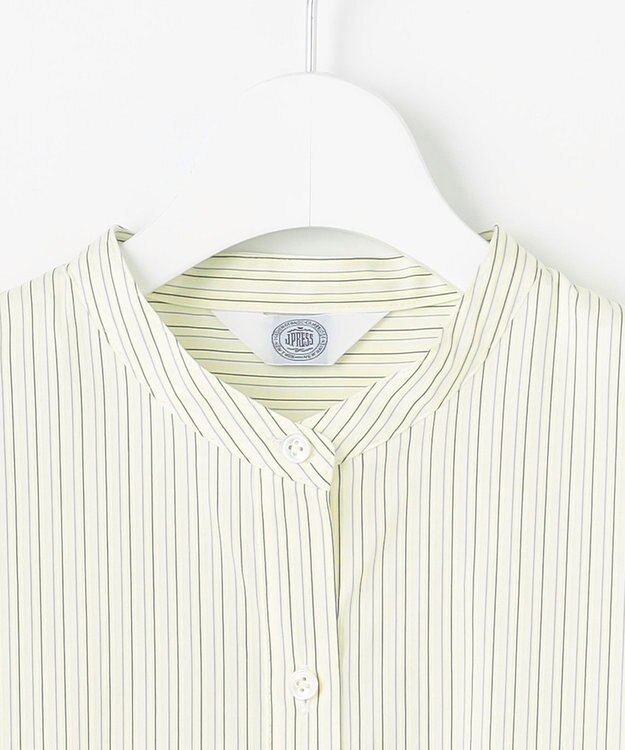 J.PRESS LADIES L 【洗える】BEZ VEGA バンドカラー ブラウス イエロー×ネイビー系