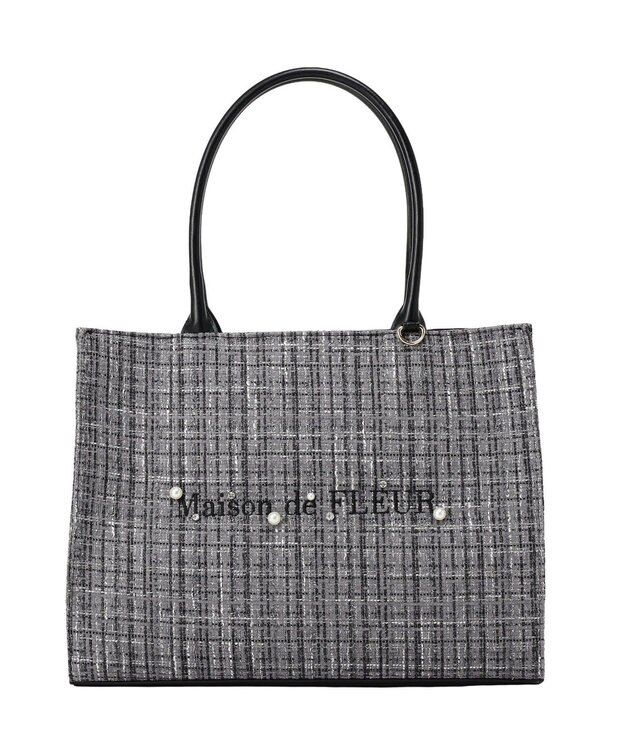 Maison de FLEUR ビジューツイードスクエアトートバッグ Black