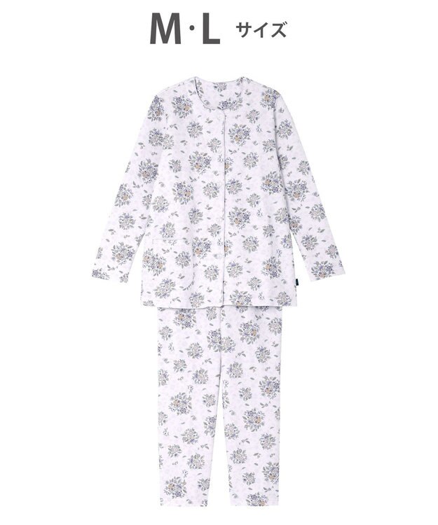 WACOAL ワコール_リラックス＆スリープ パジャマ 長袖 長ズボン 綿100％(表側・肌側) キルトニット素材 ハドンホール 上下セット 前開き ミントン NDW416 /ワコール