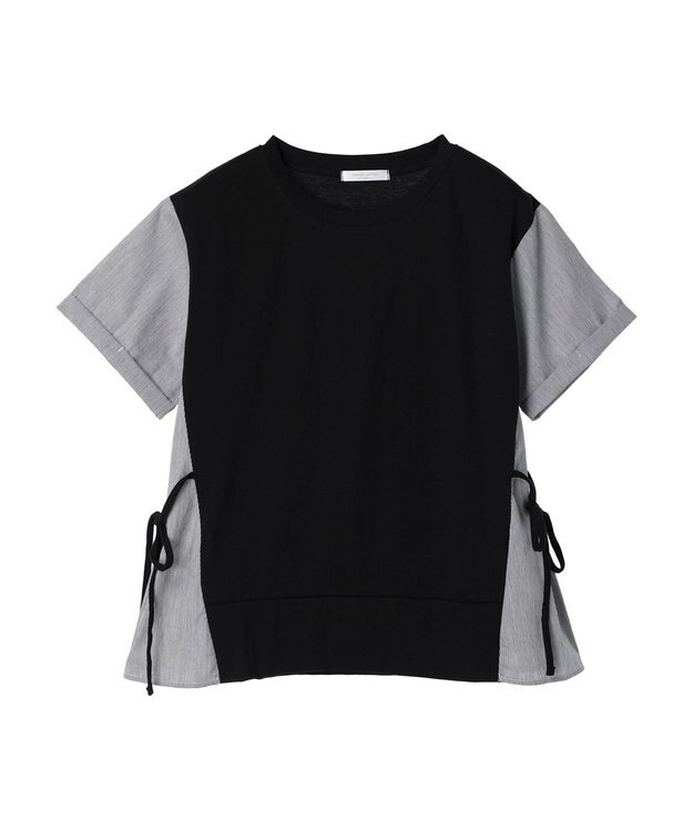 Green Parks 脇リボン５分袖布帛ドッキングプルオーバー Black