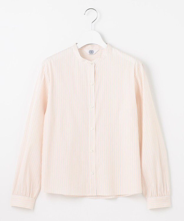 J.PRESS LADIES L 【洗える】BEZ VEGA バンドカラー ブラウス ホワイト×ピンク系