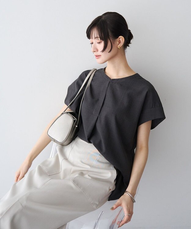 YECCA VECCA 【マシンウォッシャブル】サラサラスキッパーブラウス Charcoal Gray