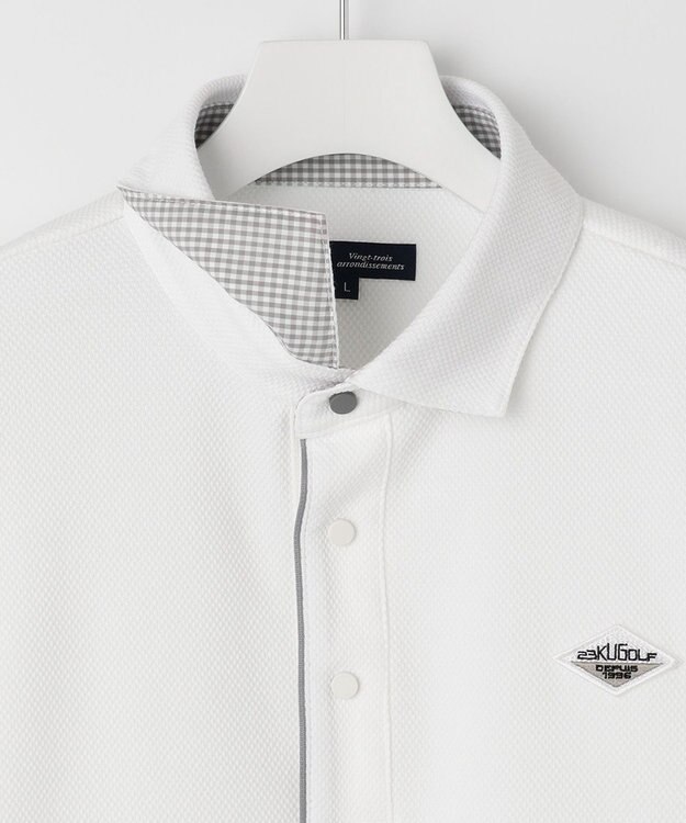 23区GOLF 長く愛せる定番人気！【MEN】【日本製】ハニカムカノコ 長袖ポロシャツ ホワイト系