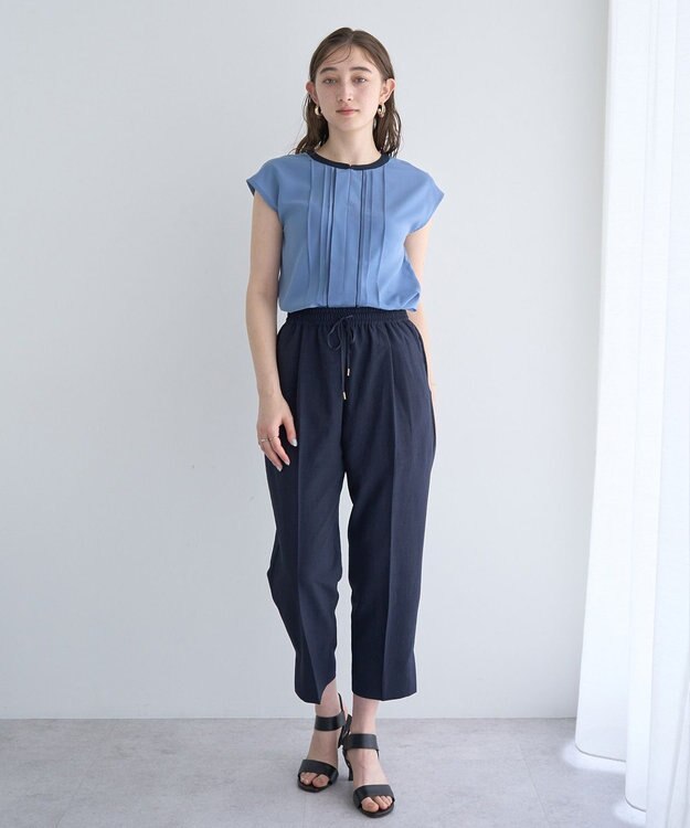 YECCA VECCA 配色タックデザインブラウス Blue