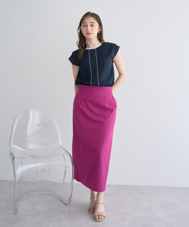 YECCA VECCA 配色タックデザインブラウス Navy