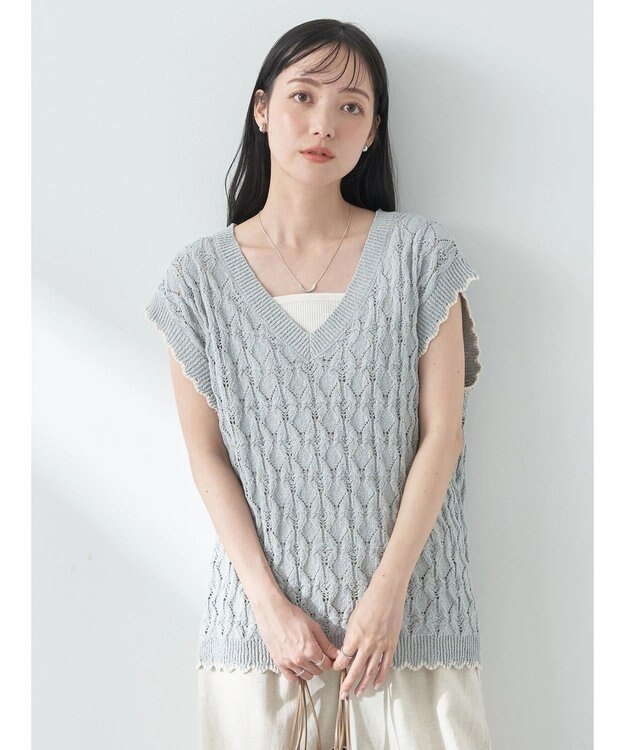 earth music&ecology クロッシェラインニットベスト Mint