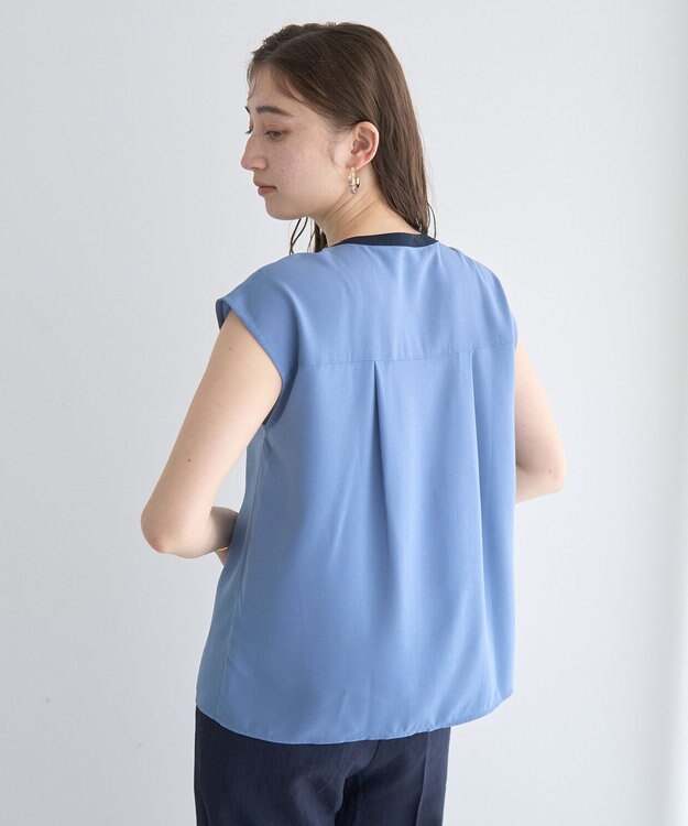 YECCA VECCA 配色タックデザインブラウス Blue
