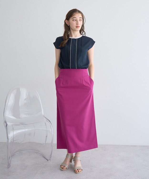 YECCA VECCA 配色タックデザインブラウス Navy