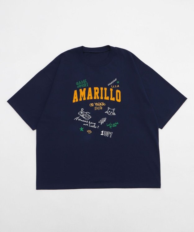 WEGO 【速乾/ひんやり/ユニセックス着用ITEM】接触冷感フロッキープリントグラフィックT（SS） ネイビー