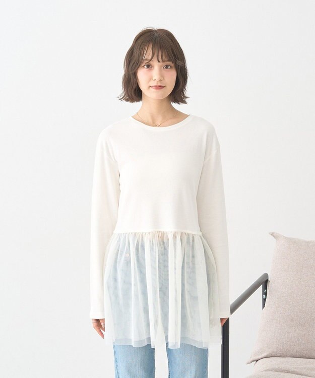 earth music&ecology 【吸湿発熱】あったかフェミニンインナー（チュールヘム） Off White