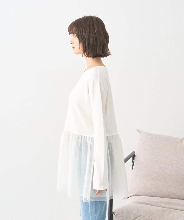 earth music&ecology 【吸湿発熱】あったかフェミニンインナー（チュールヘム） Off White