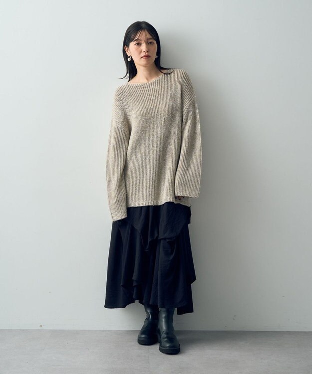 YECCA VECCA スパンコールボートネックニット Light Beige