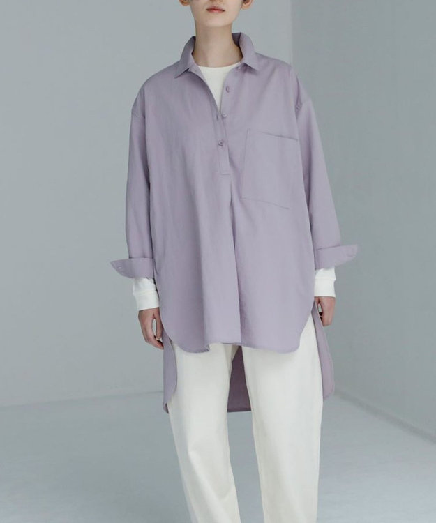 WHITE MAILS 【UNISEX】COTTON PAPER WASHED ポプリンロングシャツ ラベンダー